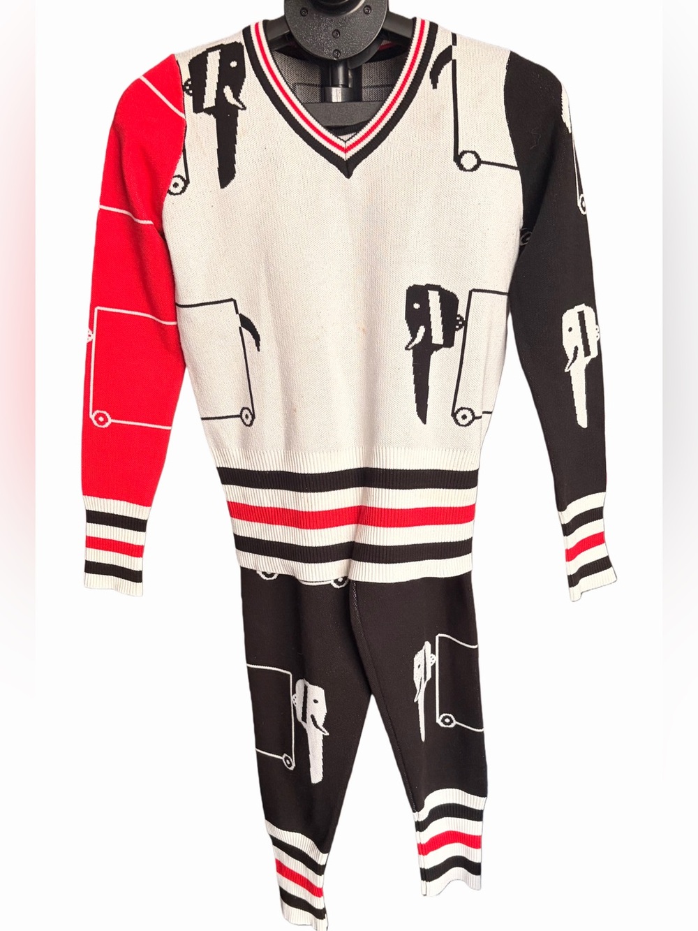 ❤️ Black White Red Knit Two-Piece Set